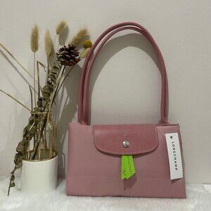 NWT Longchamp Green Series Medium Handbag Petal Pink Canvas Shoulder M